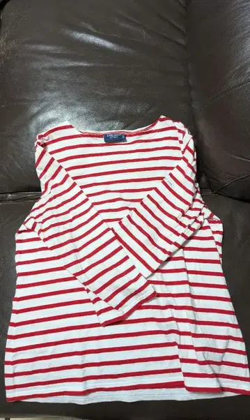 SAINT JAMES 7부 소매 티셔츠 빨흰 스트라이프