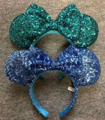 디즈니 머리띠 스팽글 파랑 그린 블루 그린 리본 세트
