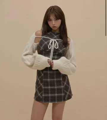 미미 체크 세트 미니 드레스 앤드메리 브라운