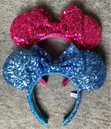 디즈니 머리띠 스팽글 짙은 파랑 블루 핑크 리본 세트