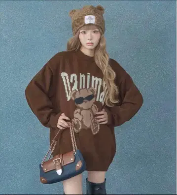 다리치 대니멀 베어 니트 풀오버 브라운 다리치