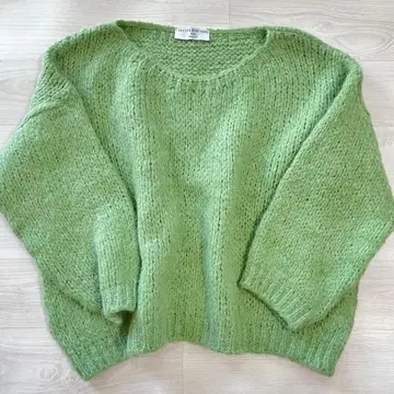 트리코트 지인 말 라이트 그린 니트 스웨터 풀오버 모헤어 혼방