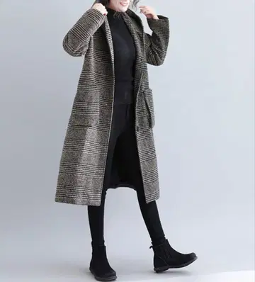 새상품 라지엠 글렌체크 패턴 롱 코트 M 브라운 코쿤 실루엣
