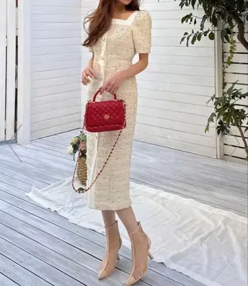 ROYAL PARTY 배색 트위드 타이트 원피스