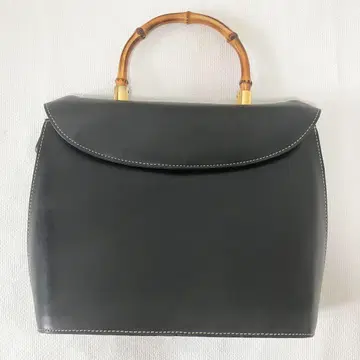 수정 [새상품급] 핸드백 가죽 블랙 대나무 핸들 SUGAWARA 일본제