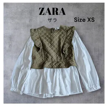 컨디션 최상 [ ZARA ] 자라 퀼팅 프릴 블라우스 카키 XS