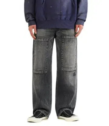 BOWWOW 30S BLACK DENIM PANTS REPAIRED