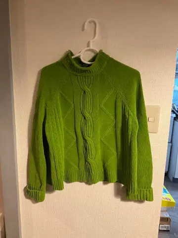 라이트 그린 케이블 니트 스웨터 크루넥
