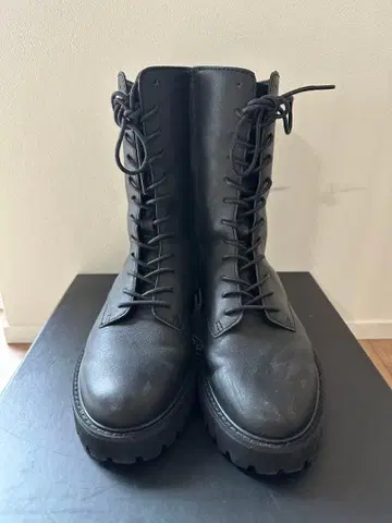 [ BLACK ] [ 23.5cm(36h) ] 가죽 미들 레이스업 부츠