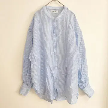 모노마트 밴드 카라 셔츠 F 블루 스트라이프 오버 셔츠