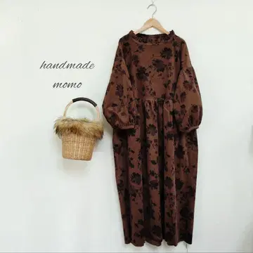 handmade 코듀로이 원피스 free 꽃무늬 브라운 긴팔