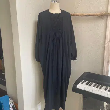 evam eva 블랙 개더 롱 원피스