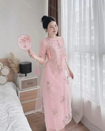 셋업 자수 베트남 아오자이 핑크 L