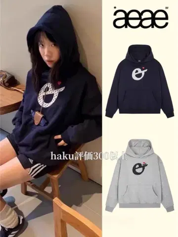 aeae 도트 무늬 후드 부착 후드티 그레이