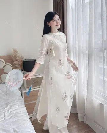 셋업 자수 베트남 아오자이 아이보리 L