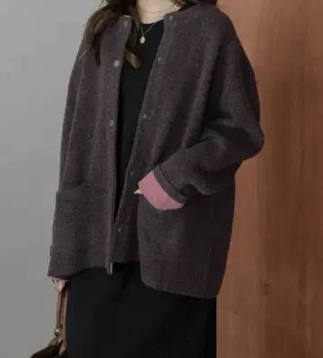 [ 새상품 ] 가디건 배색 디자인 니트 가디건 브라운 핑크