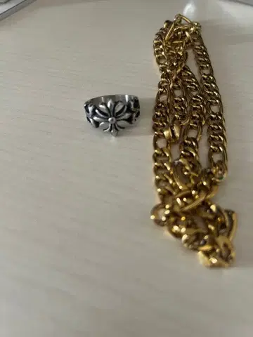 플라워 패턴 실버 반지와 목걸이 세트