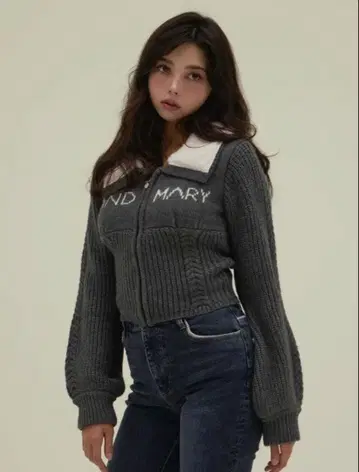 Mary 로고 집업 탑 ANDMARY 앤드마리 그레이