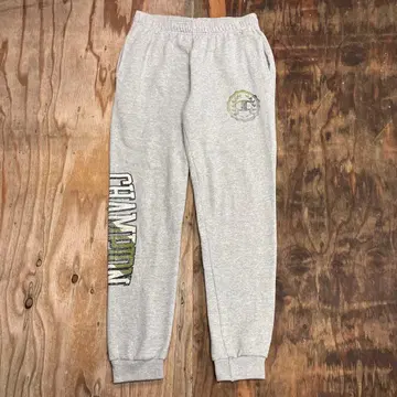 00s Champion 리브 스웨트 팬츠 그레이 로고 속기모 Y2K