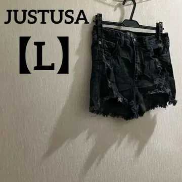 JUSTUSA [ L ] 블랙 데미지 숏팬츠 데미지 가공 심플