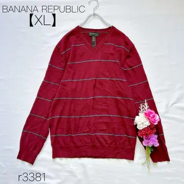 바나나리퍼블릭 울 100% 보더 무늬 V넥 빅 사이즈 적자색 [ XL ]