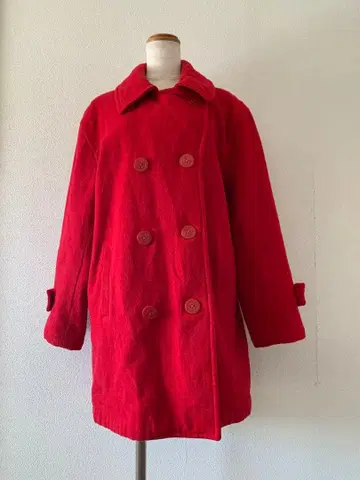 [하자 특가] 선명한 레드 빨간색 피 코트 더블 버튼 퀼팅 안감