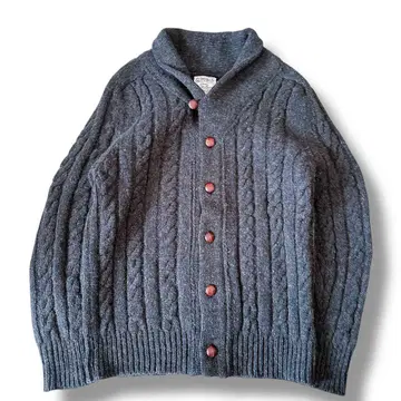 INVERALLAN 숄카라 케이블 니트 가디건 다크 그레이