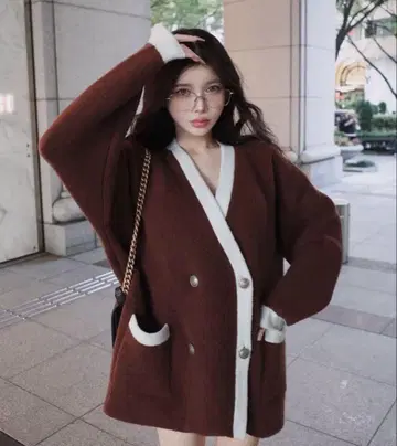 Darich 파이핑 오버 니트 가디건 브라운