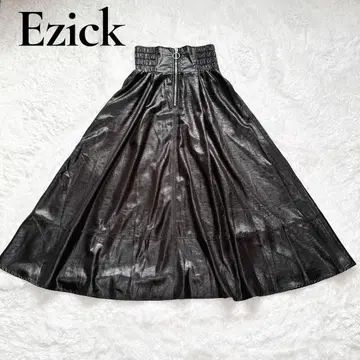Ezick Glossy satin 지퍼 플레어 스커트 블랙 F