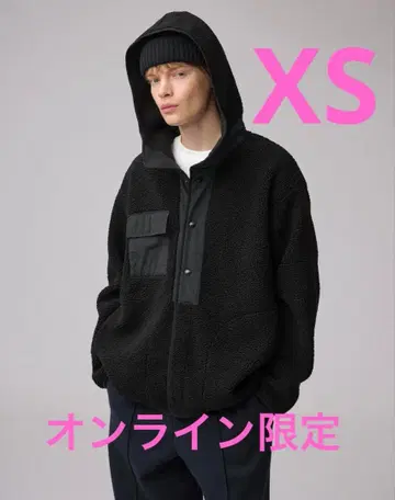 XS 블랙 보아 플리스 스냅 후드티 ENGINEERED GARMENTS