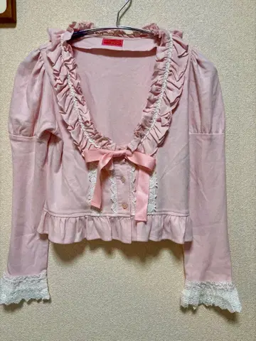 베이비더스타즈 샤인브라이트 프릴 리본 포함 핑크 긴팔 상의