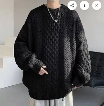 FVLMEN 블랙 케이블 니트 L 사이즈