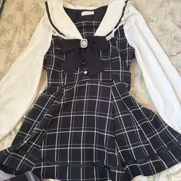 LIZLISA 세일러 카라 셋업 체크 무늬