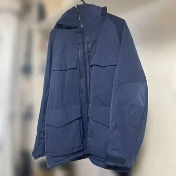 네이비 후드 부착 다운 자켓 유니클로 L