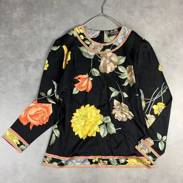 LEONARD 레오나르 울 실크 올 패턴 티셔츠 M 트리밍 실크