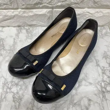 걷기 편한 ARCH CONTACT 펌프스 23cm 네이비 리본 일본제