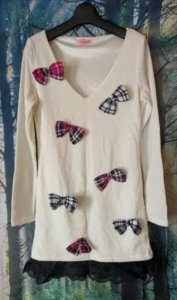 Mars Sugar gloss 체크 리본 니트 원피스