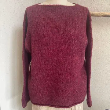 요건 레일 울 혼방 버건디 스웨터