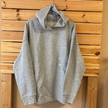 그레이 후드 부착 후드티 사이드 슬릿