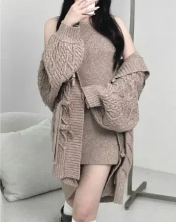 다리치 니트 미니 원피스 세트