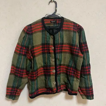 체크 무늬 가디건 모 100%