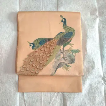 나고야 오비 시오제 공작과 꽃무늬 크림색