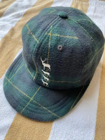 아웃도어 리서치 체크 무늬 그린 캡 동물 자수 포함