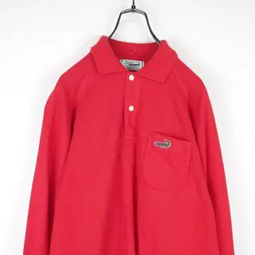 Y9398*크로커다일 원 포인트 긴팔 피케 셔츠 빨간색 레드 M