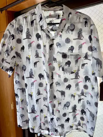 반팔 동물 패턴 셔츠 실크 원단
