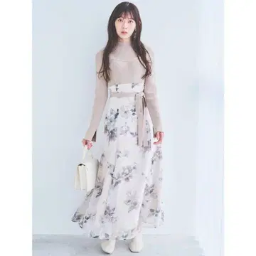 MERCURY DUO 플라워 도킹 롱 슬리브 원피스