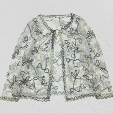 플라워 레이스 자수 가디건 시스루 비침 긴팔 화이트 F