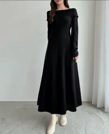 cenea 오프숄더풍 스퀘어넥 롱 니트 원피스