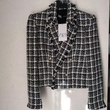 ZARA 트위드 더블 브레스트 자켓 XS