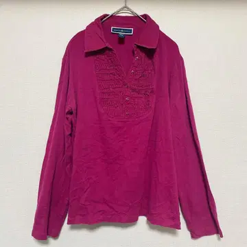 레어 KAREN SCOTT 핑크 긴팔 [ M ] 개더 블라우스 버튼 셔츠